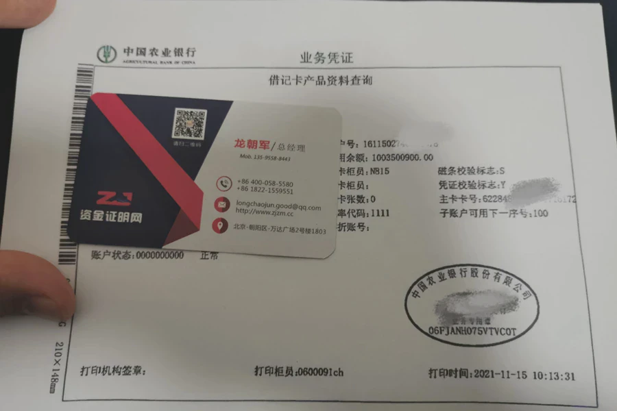 农业银行余额小票（10亿）